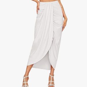 SheIn Women's Casual Slit Wrap Asymmetrical Elastic High Waist Maxi Draped Skirt